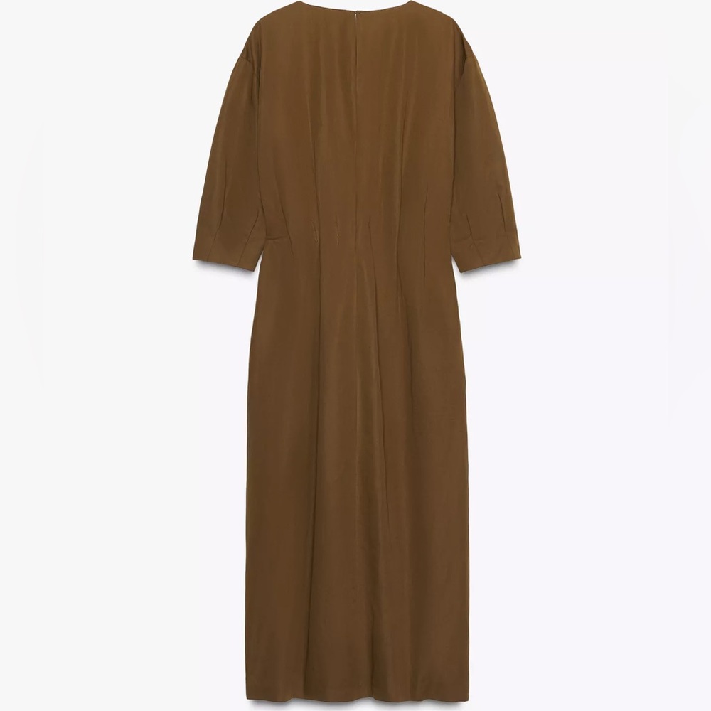 ZARA LINEN BLEND ZW COLLECTION PLEATED MIDI DRESS - Picture 7 of 9